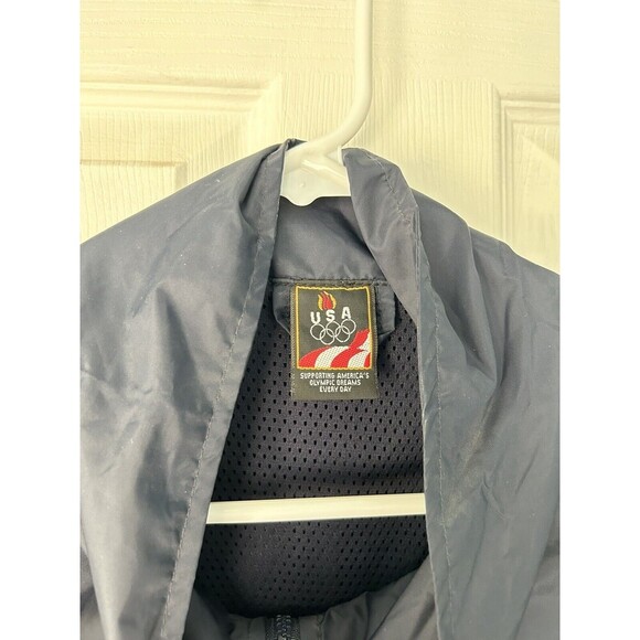 USA Olympic Windbreaker Mens XL Half Zip Pullover Navy Grey White Stripe Track - Picture 5 of 7